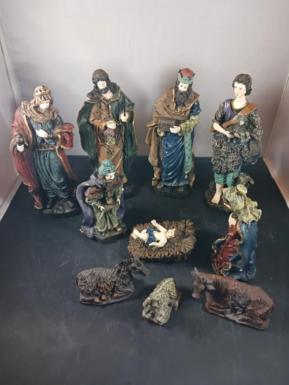 Vintage Resin Traditional Christmas Nativity Set 10 Pieces